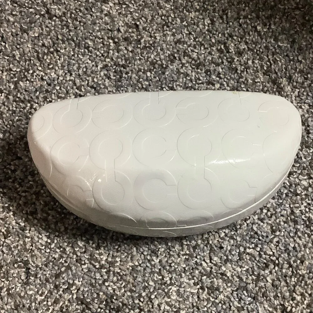 Coach‎ White Embossed Hard Shell Eyeglasses Sunglasses Case Brown Interior FLAW